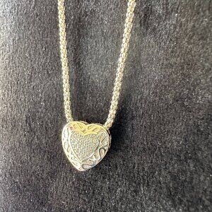 Beautiful Sterling Silver 925 Sliding Heart Pendant Slider Necklace 18” Chain